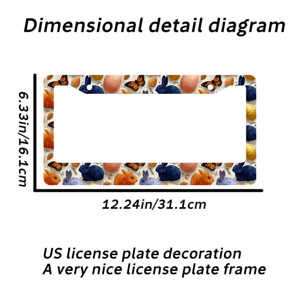 1pc Colorful Rabbit and Butterfly Pattern 2 Hole License Plate Frame, Aluminum Material, 6x12 Inches, with Screw Set, Cartoon,