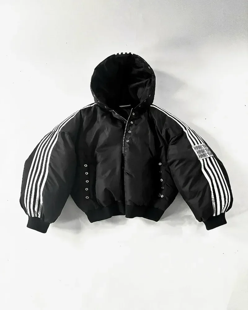 hip hop Street Harajuku striped loose zipper jacket warm cotton-padded jacket Goth fashion personality jacket for men and women