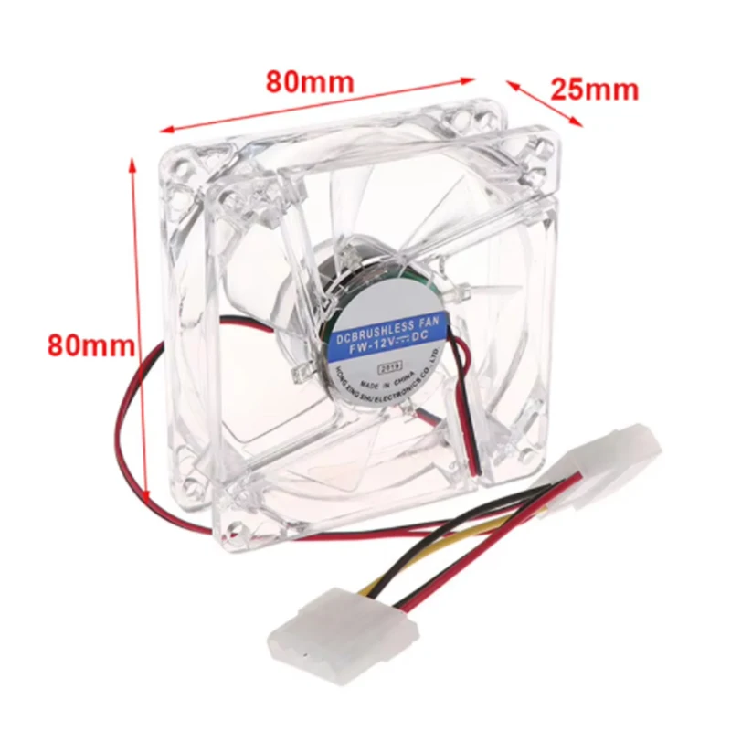 8025 Cooling Fan Transparent Shell 12V White 4p Interface With Color Light Oil Containing Version 80*80*25mm C1