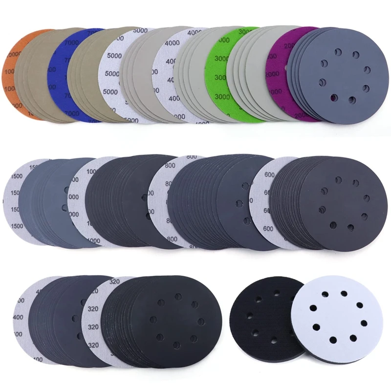 

New-5Inch Sanding Disc Hook And Loop Sandpaper 320 400 600 800 1000 1500 2000 3000 4000 500 7000 1000 With Interface Pad