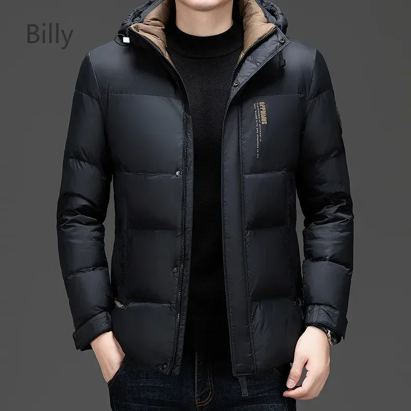 Black Gold Short Down Jacket Removable Hat Designer Clothes Men Duck Down Padding Casual Man Jackets 2024 Winter Coat Men