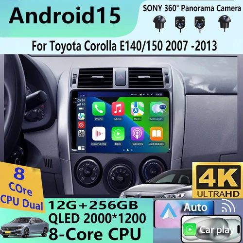 Imagen 1 del producto Android 15 Carplay Radio del coche para Toyota Corolla E140/150 2007 -2013 reproductor de vídeo Multimedia GPS 2din unidad principal estéreo BT