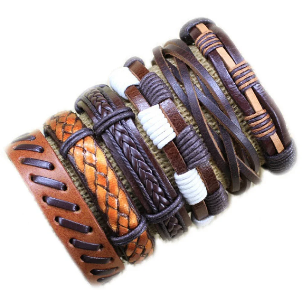 Blue Bracelets 6pcs/set Wrap Woven Fashion Handmade Men Bracelets Women Leather Bracelet Men Bangle Wholesale Jewelry Gift S69