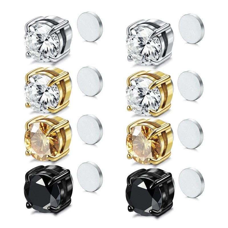 Magnetic Non-Piercing Ear Clip Fake Ear Hoops for Men and Women, Stainless Steel Clip on Earrings 6/8mm