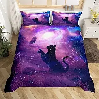 

Gothic Cat Duvet Cover Set Queen Size,Rose Flower Bedding Set,Halloween Theme Animals Comforter Cover for Boys Teens Men Soft