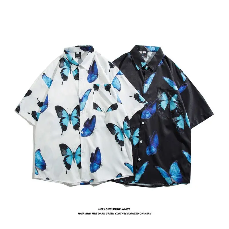 

Loose Ice Silk ort Sve Men's irt Casual Hawaiian Sle Five-Quarter Sve Summer Faion Couple's Outerwear