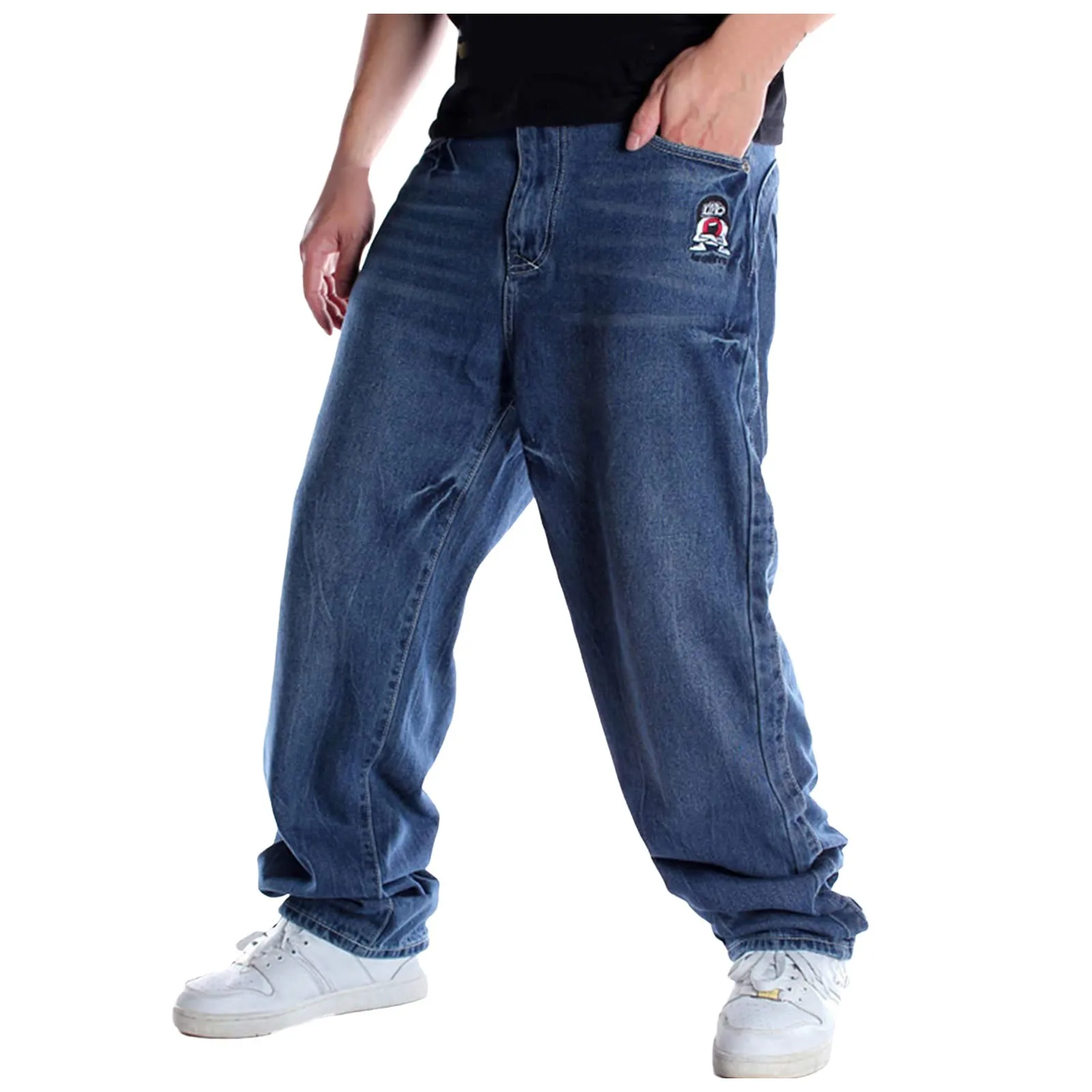 Men Demin Pants Baggy Loose Casual Hip Hop Skateboard Streetwear Straight Embroidery Trousers Hip Hop Wide Leg Jeans For Male