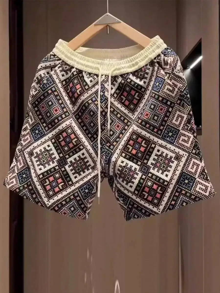 

Mens Printed Jacquard Casual Loose Fit Drawstring Shorts