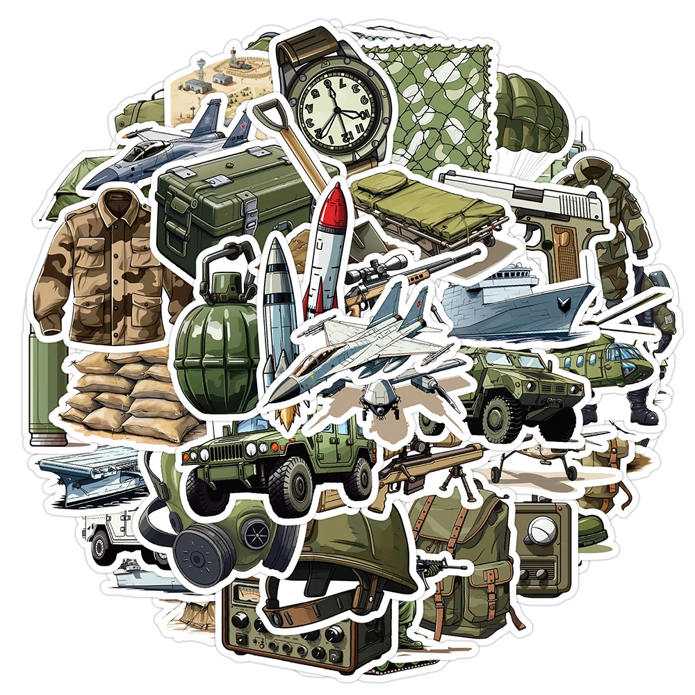 

10/30/50pcs Military Equipment Series Stickers Waterproof DIY Helmet Motorcycle Phone Diary Cool Cartoon Graffiti Decals Packing