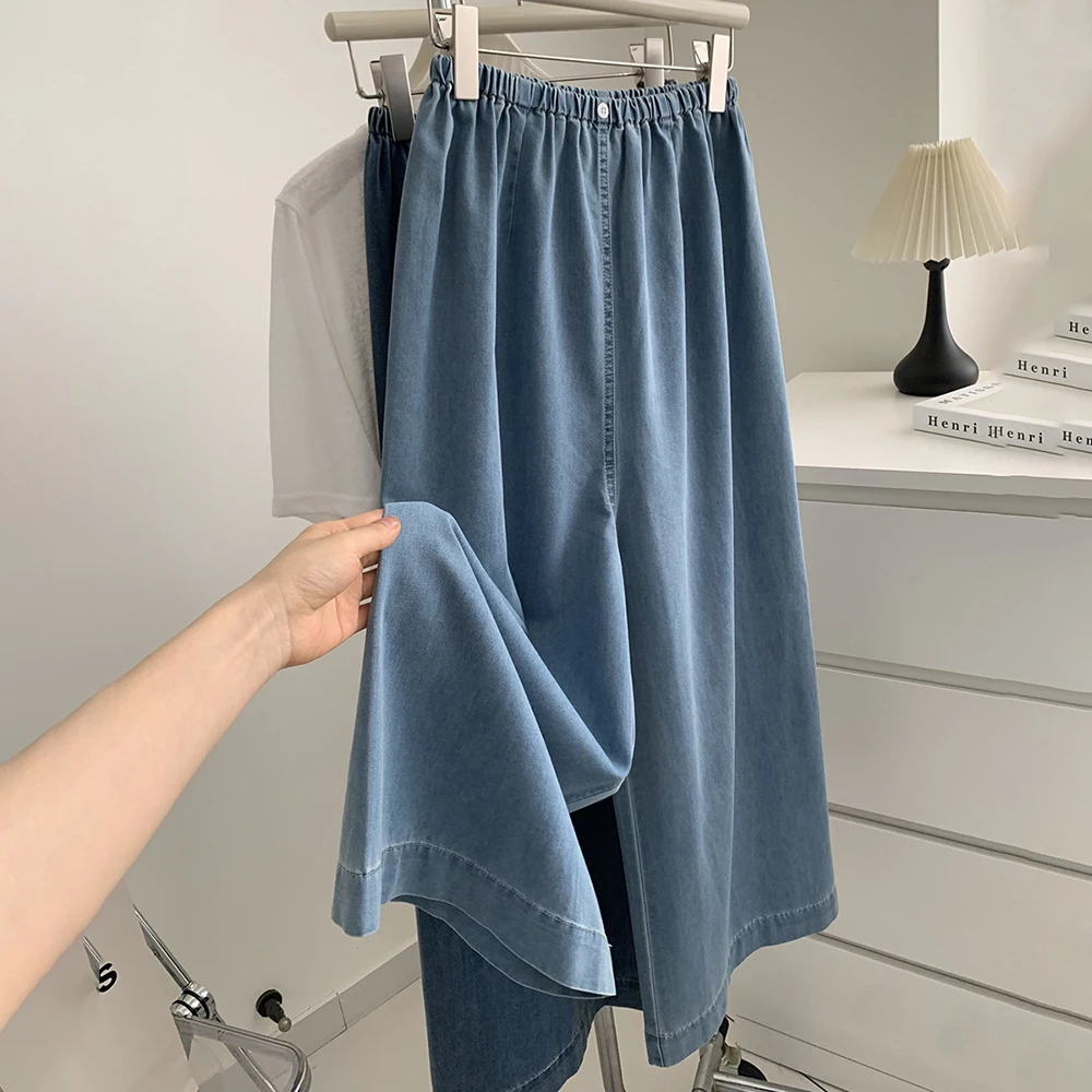 

Lightweight Thin Soft Denim Pants for Women Summer High Elastic Waist Wide Leg Jeans 2025 New Casual Loose Straight Trousers