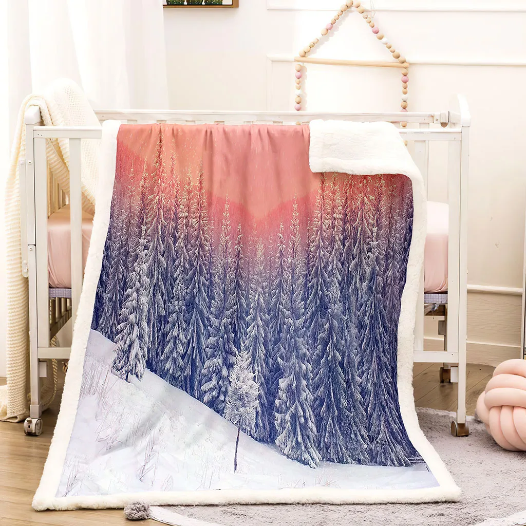 HUANZHUANG Throw Blanket For Couch Sofa Bed 3D Pattern Snow Scene In White Forest Lightweight/Fuzzy Warm Throws For Living Room