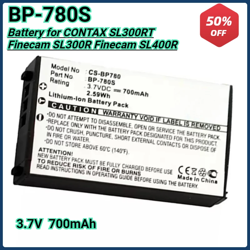 

Replacement Battery for Kyocera CONTAX SL300RT Finecam SL400R Finecam SL300R BP-780S 3.7V 700mAh Camera Battery