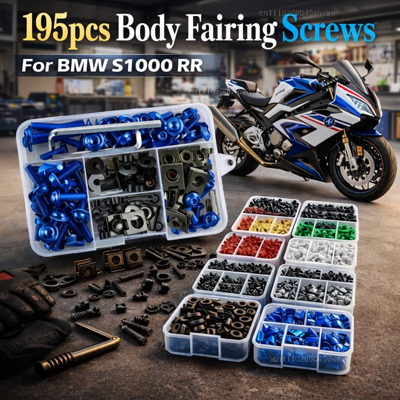 195pcs Motorcycle Fairing Bolts Body Screws Nuts For BMW S1000 RR S1000RR S 1000 RR 2019-2020 2021 2022 2023 2024 2025 Kit CNC