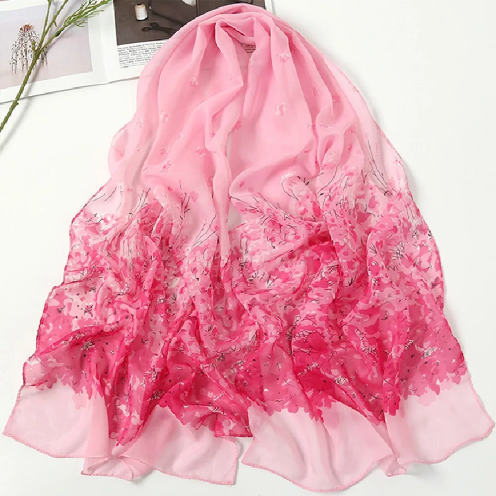 

Модный шифоновый шарф 160*50 см, солнцезащитный крем, длинная шаль с цветочным принтом, градиентная моющаяся шаль, шелковая шаль для женщин