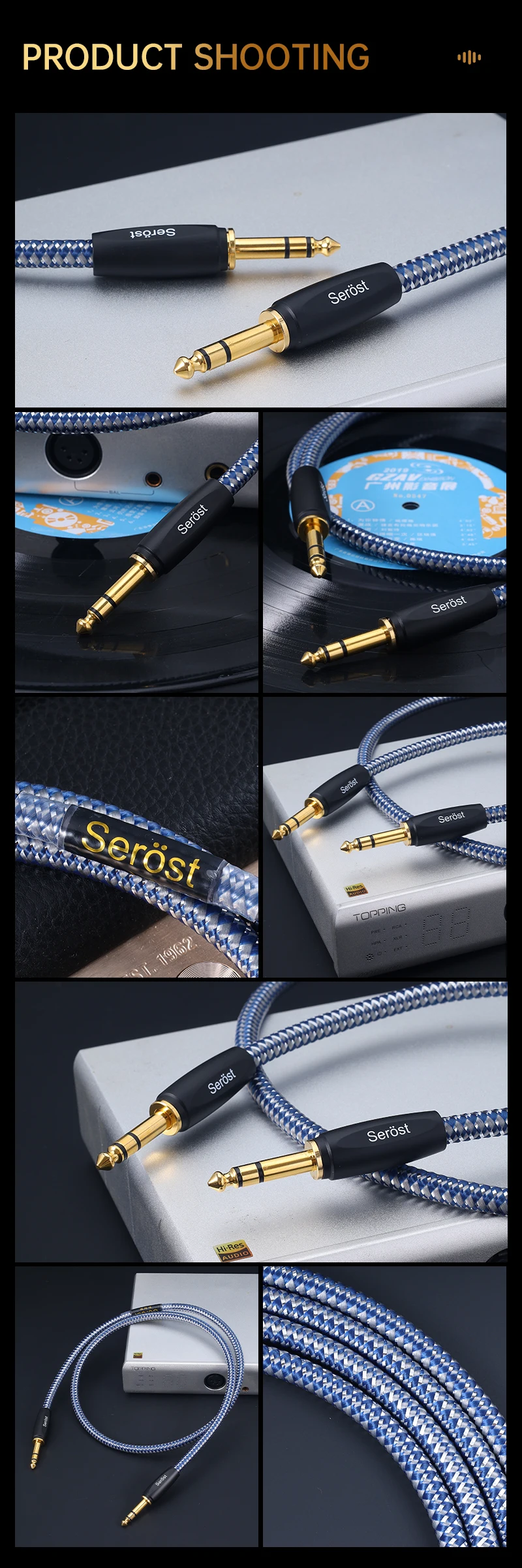 Serost HiFi 6,5mm Mono/Stereo TRS-Klinkenkabel Versilbertes OFC Sauerstofffreies Kupfer für Lautsprecher Mischpult E-Gitarre – Detail 11