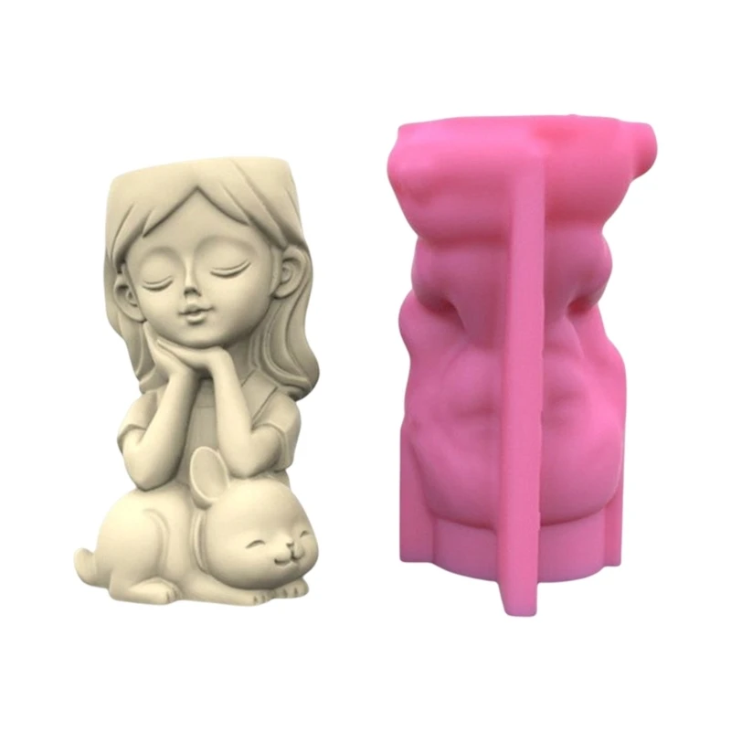 

MXME Girl Rabbit Concrete Silicone Mold Succulent Flowerpot Cement Plaster Molds