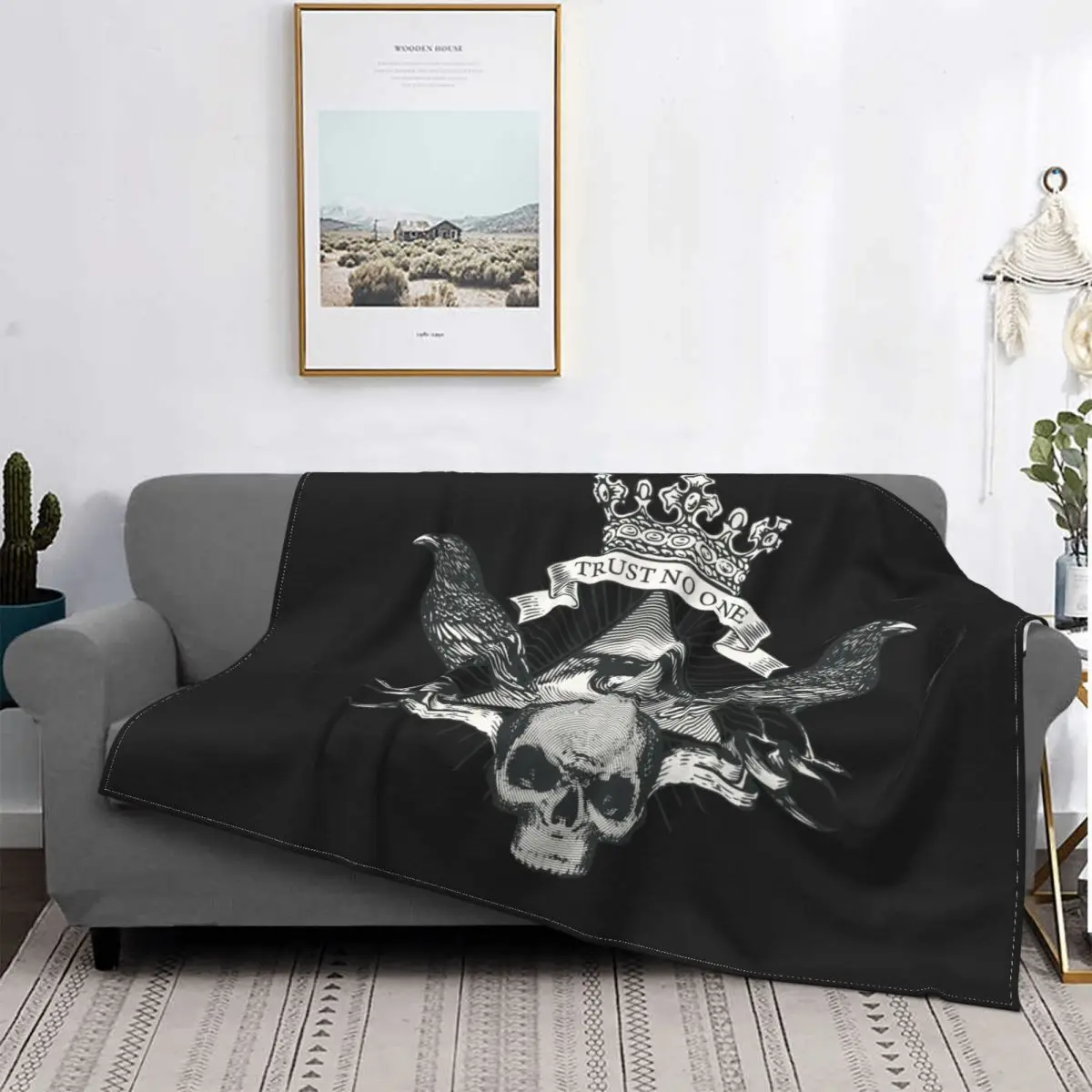 Retro Providence Eye Ravens Skull Blanket Amulet Mystery Tarot Flannel Awesome Warm Throw Blankets for Home Textile Decor