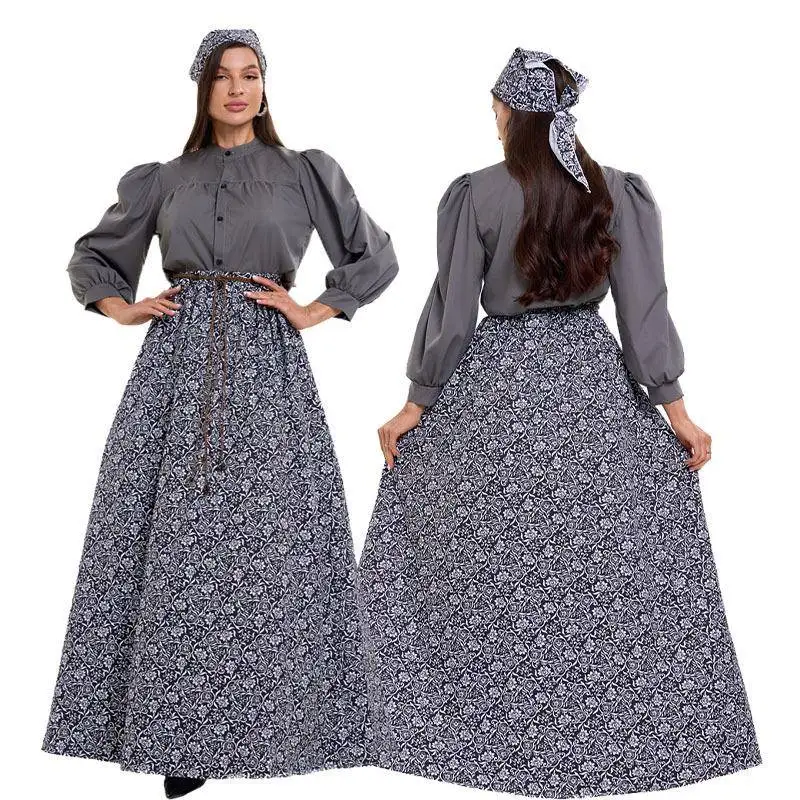 

Medieval Renaissance Floral Print loween New Sle Retro Skirt Court Costume Women's Ethnic Stage Clothing Qing Dynas Fa...