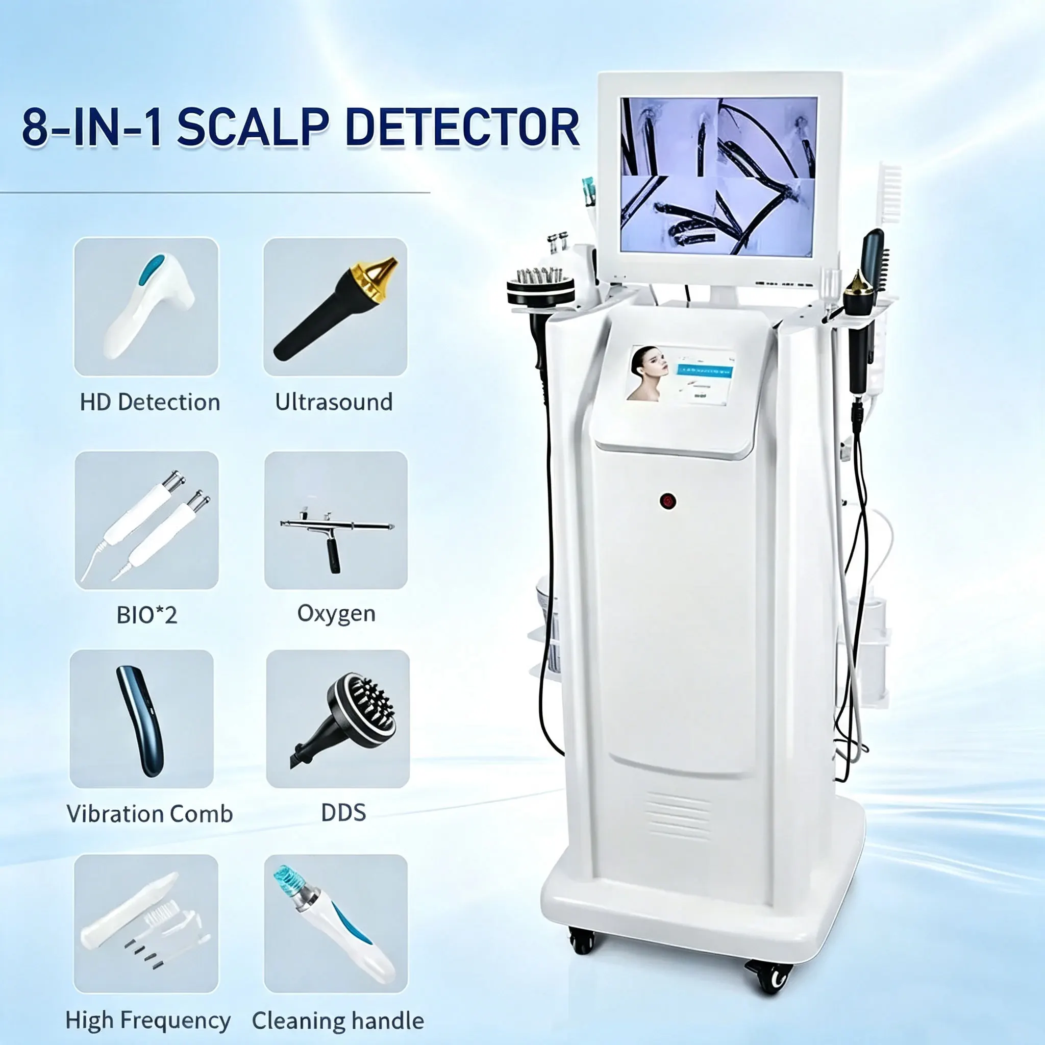 8-in-1 Scalp Analysis Machine Hair Growth and Hair Loss Solution Nursing Hair Repair Scalp Massager High-Frequency Vibration