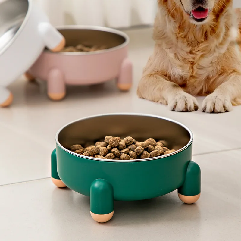 Pet Bowl High Leg Neck Protection Pet Stainless Steel Dog Bowl Dog Food Bowl Dog Washbasin Anti-slip Anti-collision Pet Supplies