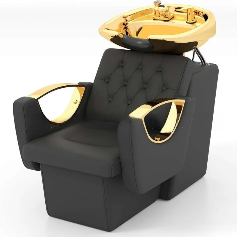 LTT light luxury barber shop special shampoo bed golden half lying barber chair