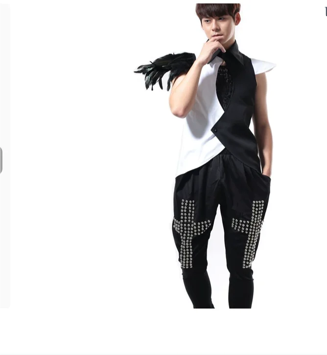 Male singer DJ Personal Stagging Vests Rock and Punk Korean Costume Fat Feather Vests DS Performance  Male