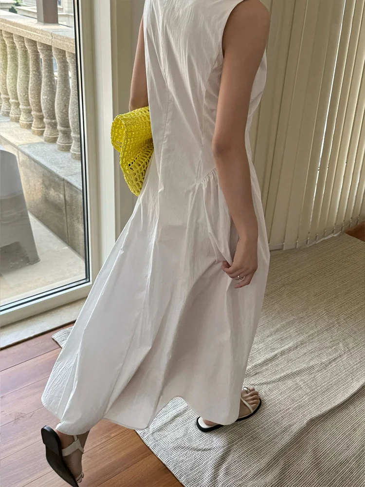 2024 Summer Korean Style Wrapped Flower Bud Dress Y2K Streetwear Women Smooth Sleeveless A-Line Long Dresses Awayday Outifits