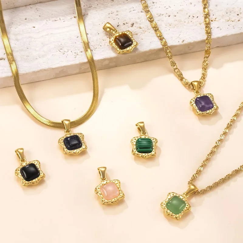 

10 шт./лот, зеленый, черный, розовый, фиолетовый, хрустальный камень, квадратный цветок, подвески из нержавеющей стали, подвески для изготовления ювелирных изделий, аксессуары