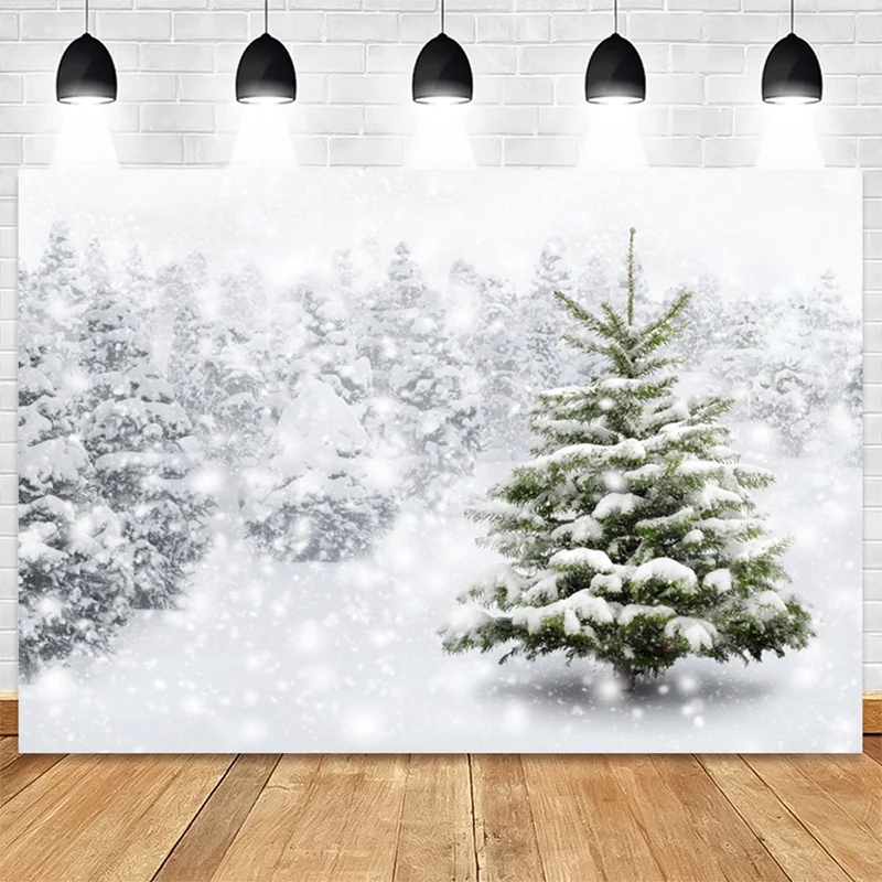210X150cm Winter Snow Background Cloth Snowflake Christmas Tree Glitter White Forest Party Photography Backdrops, D Easy Install