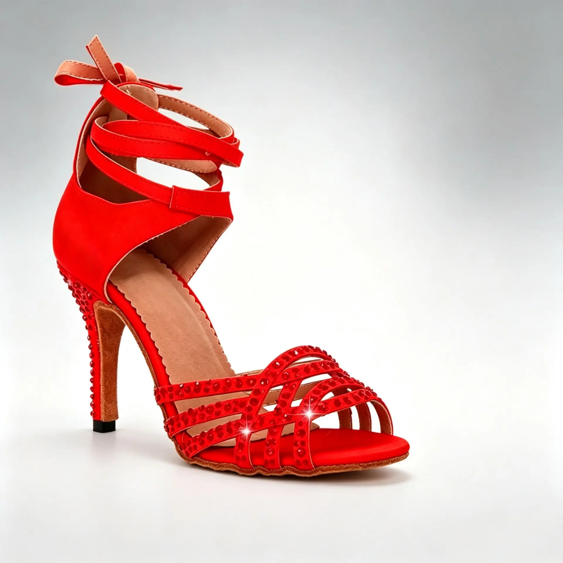 Woman's Rhinestone Dance Shoes Red Latin Tango Salsa Ballroom Sandals Shoes Girls Sport Sneaker Party Jazz Dancing Boots Shoes