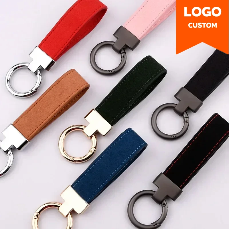 

Custom Logo Suede Leather Keychain for Men and Women Car Logo Metal Key Chain Pendant Laser Engrave Retro Vintage Keyring Gift