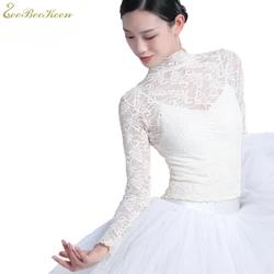 High neck floral lace ballet top girls dance coat ballerina women dancewear solid color ballet dance top adult dancing leotard