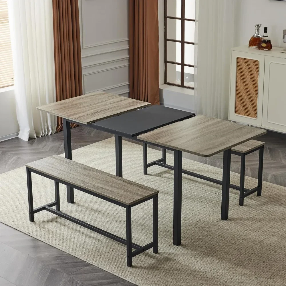 

Extandable Foldable 3 Piece Dining Expandable Table Set for 4 with 2 Benches, Folding Dining Bar Table for 6