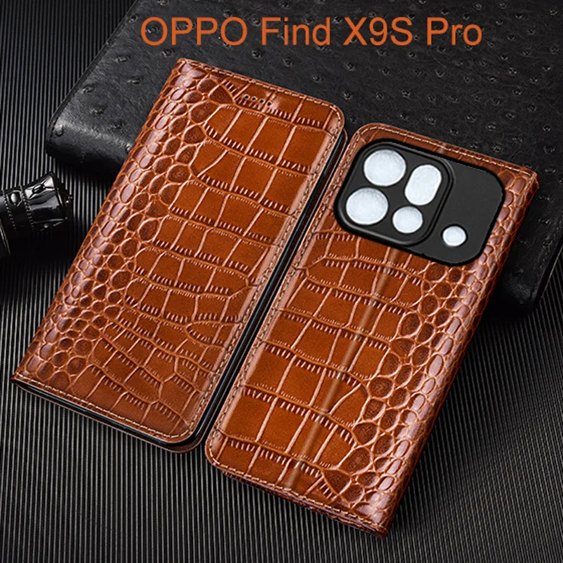 

Crocodile Genuine Leather Flip Case For OPPO Find X9S Pro Phone Cover Card Cases Scratch Proof