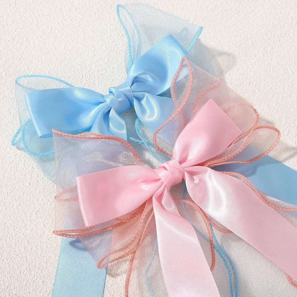 

Elegant Lace Hair Bow Clip for Women And Girls Long Tail Ribbon Coquette Barrette Accessory for Wedding Prom Sweet Gift