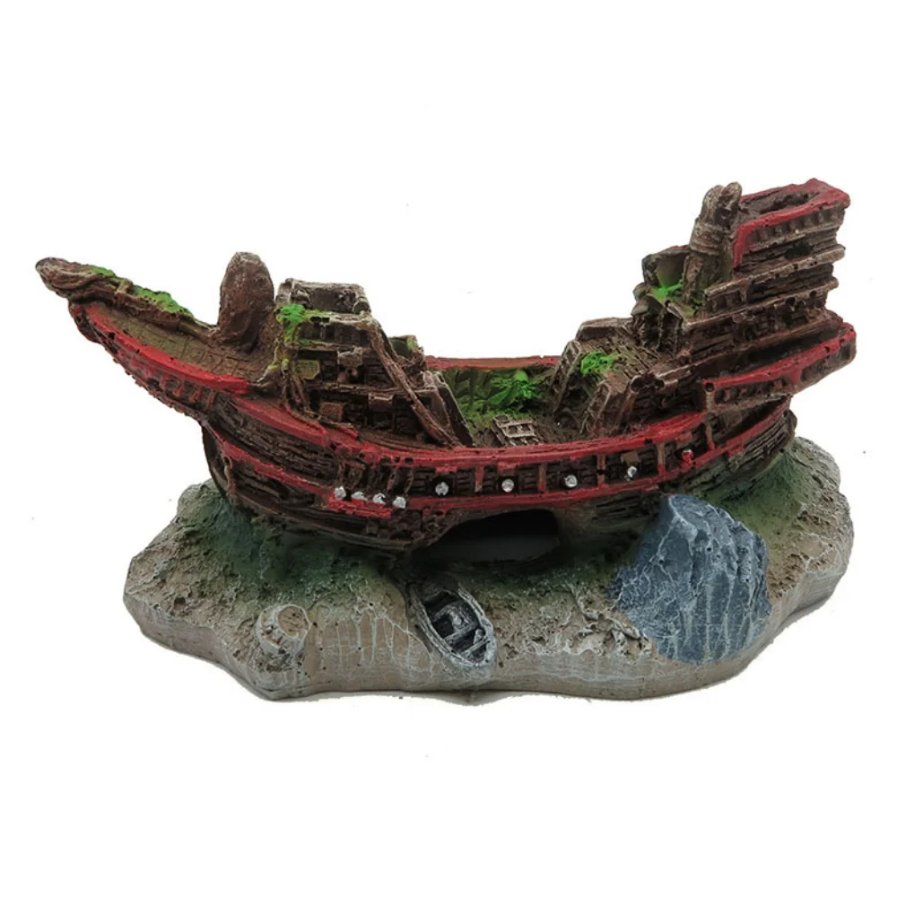 Pirate ship aquarium landscaping fish tank landscaping decoration ship shelter placement simulation ship resin sunken boat small