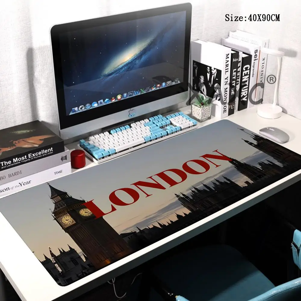 HYBXAXC London Tower Bridge Night Desk Mat, Cityscape Mouse Pad, Extended Keyboard Pad for Office Work Waterproof Desk Protector