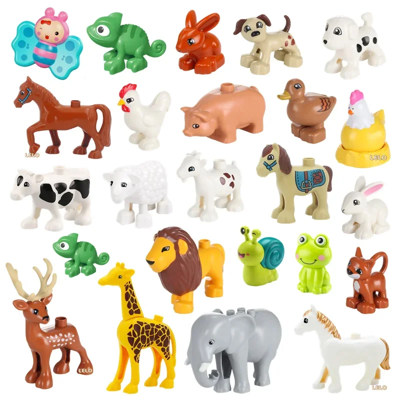 74 Styles Big Size Building Blocks Animal Figures Accessories Block Lion Panda Snail Bricks Assembly Toys For Children Kids Gift