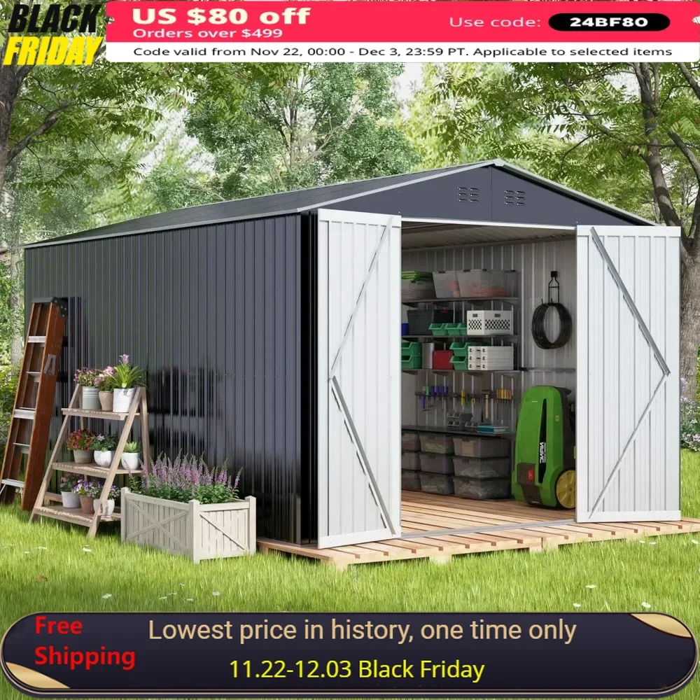 

Outdoor Storage Shed, Metal Sheds with Updated Frame Structure and Lockable Doors, Garden Tool Shed, 8 X 12 FT