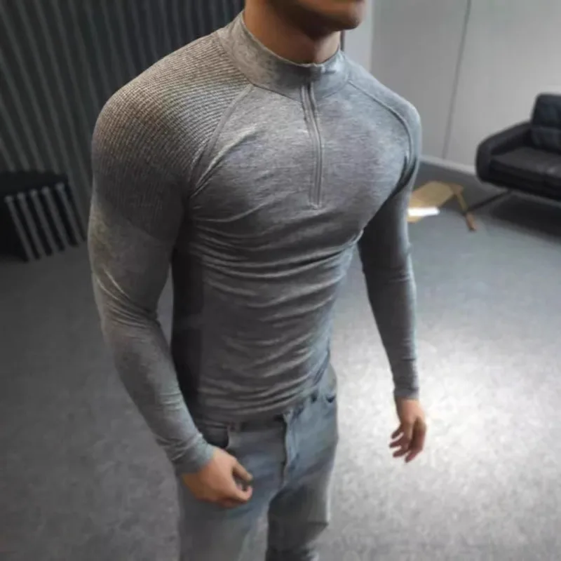 American Zipper Training Fitness Outdoor Strong Bottoming Shirt Sports Quick-drying Slim-fit Long-sleeved T-shirt