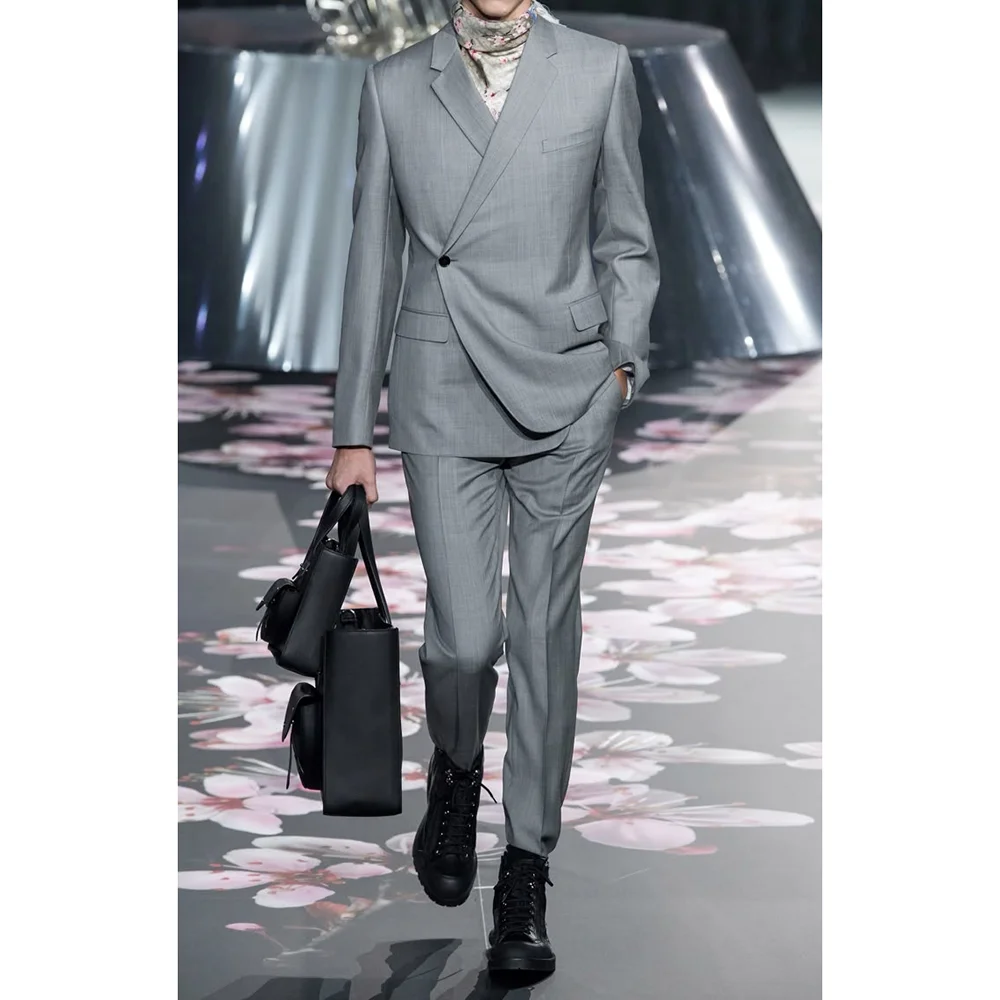 

Grey Elegant Men's Suits One Button Business Casual Slim Fit Chic Formal Occasion Office Male Suit Set