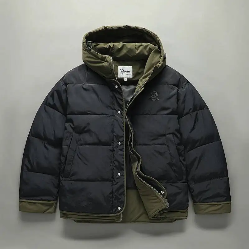 HKSH Men's Down Cotton Jacket Stylish Embroidery Faux Two-Piece Design Loose Casual Hooded Versatile Trendy Padded Coat HK25737