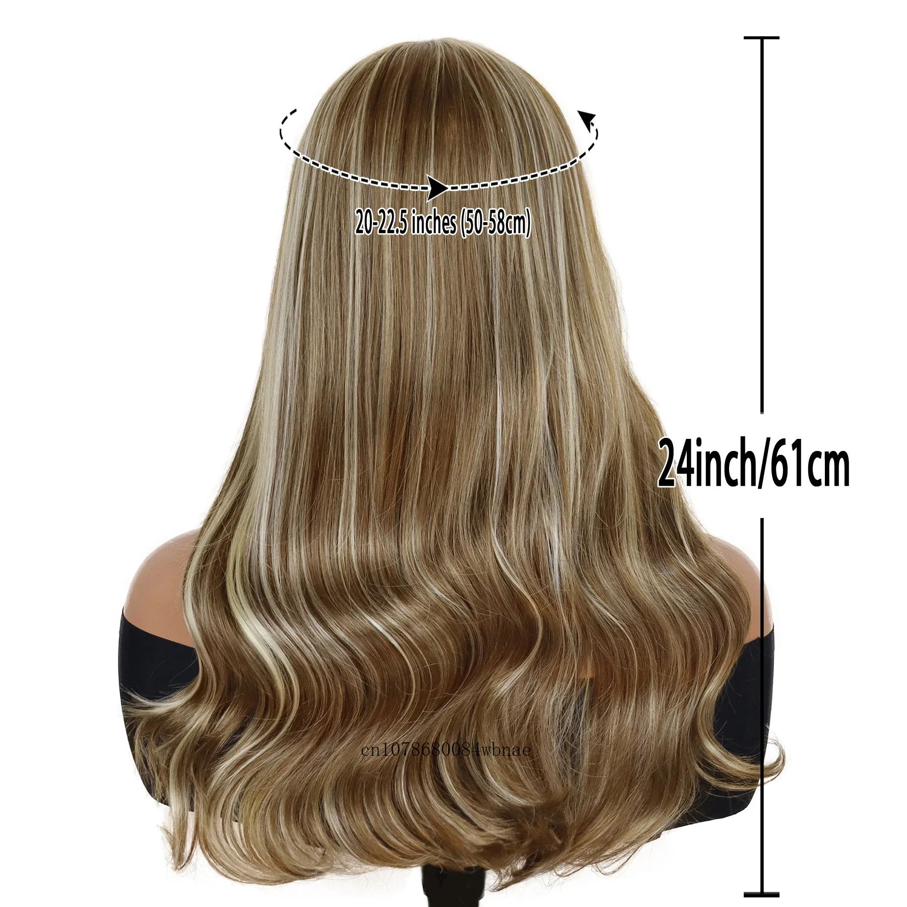 Synthetic Mix Brown Highlight Wig for Women Girls Long Curly Wigs with Bangs Daily Cosplay Party Heat Resistant Natural Looking