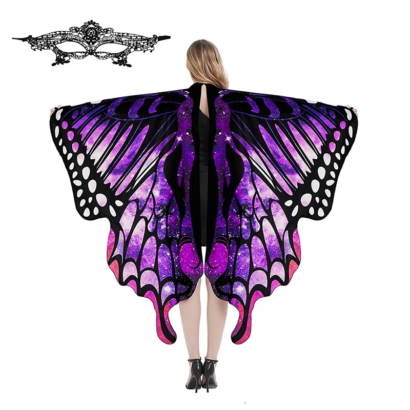 Women's Butterfly Wings Cape Stage Dress-up Shawl Cloak Cape Fancy Dress Costume Party Props Adult Cosplay Accessory With Mask