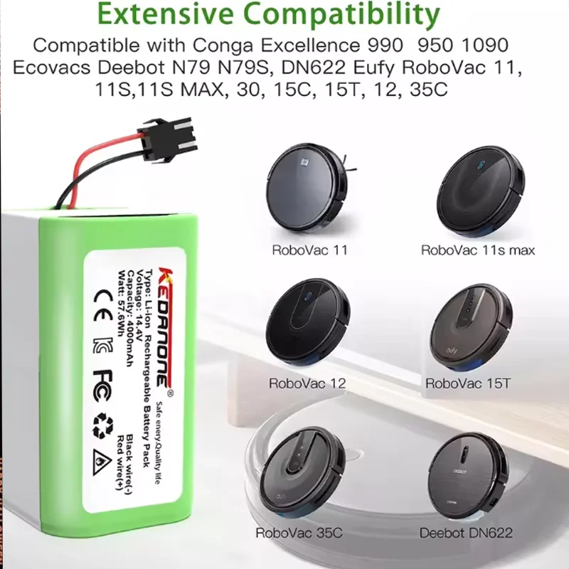 

14.4V 2600mAh Li-ion battery for Conga 990, 1090 Tesvor X500 Ecovacs Deebot N79 N79S DN622 Eufy RoboVac 11 11S RoboVac 30 etc