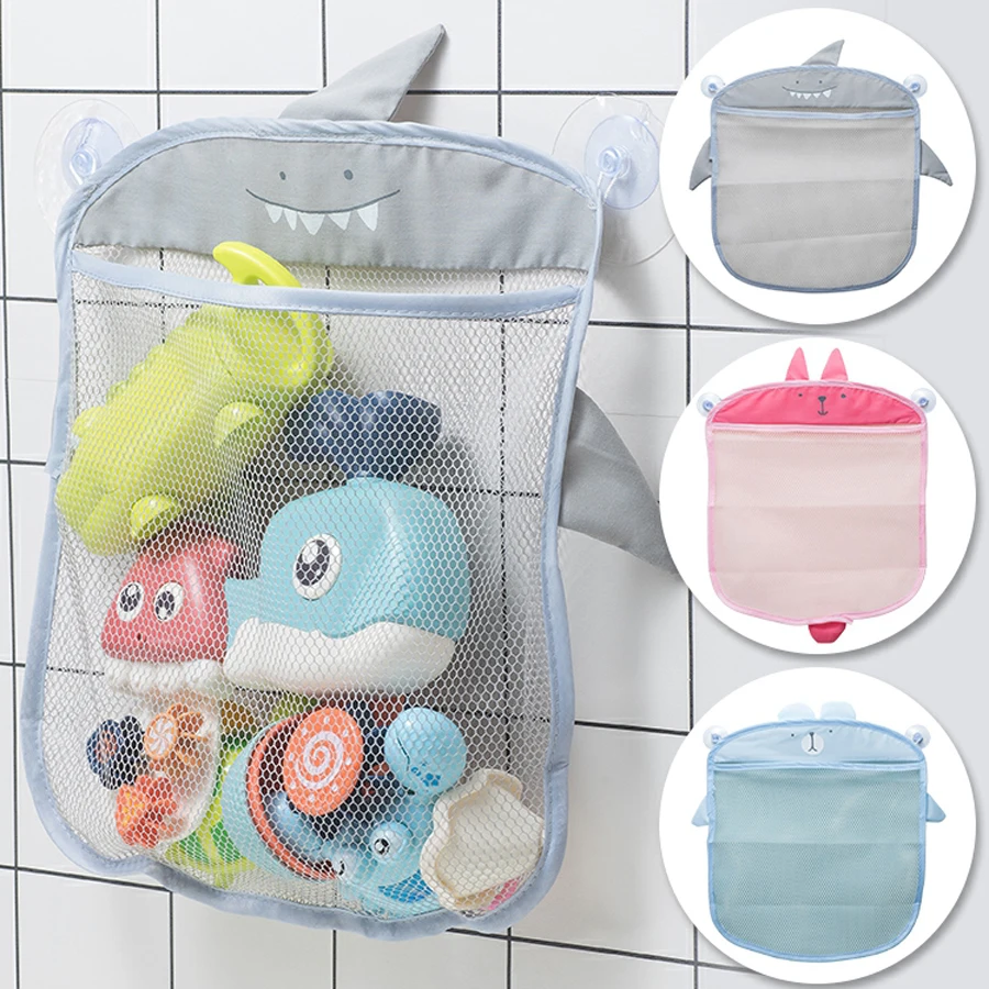 QWZ nuevo bolso de malla para baño de bebé, diseño de ventosa para juguetes de baño, cesta para niños, formas de animales de dibujos animados, tela, juguetes de arena, bolsa de red de almacenamiento