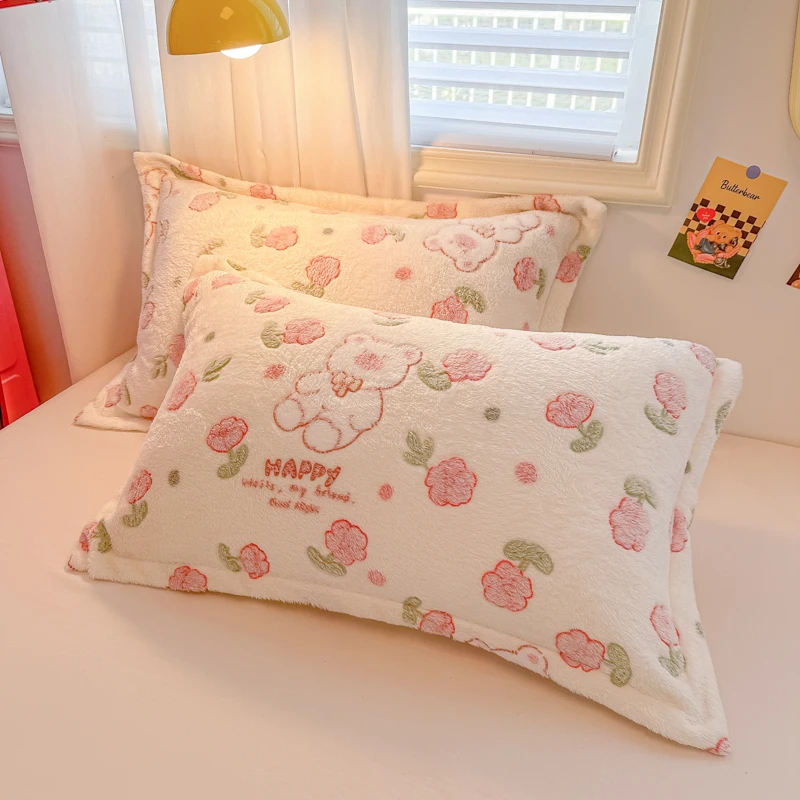 2pcs Plush Pillowcases 48x74cm Skin-friendly Pillow Cover for Winter Warm Bed Comfortable Pillowsham Almohadas Para Dormir