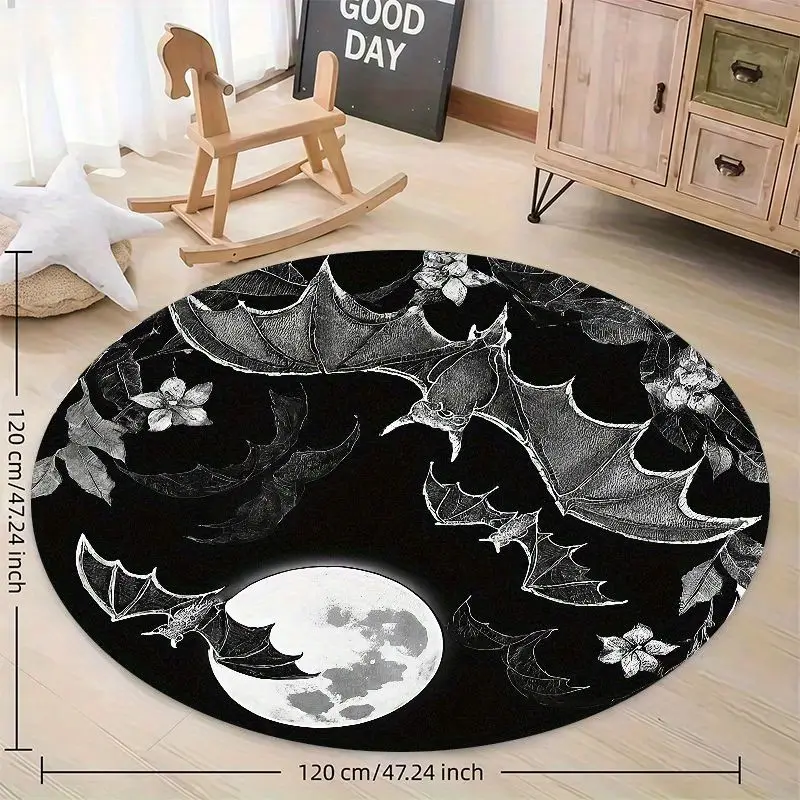 VIKAMA Bat Full Moon Rug Gothic Halloween Decor Dark Aesthetic Carpet Non-Slip Floor Mat for Living Room Home Decor