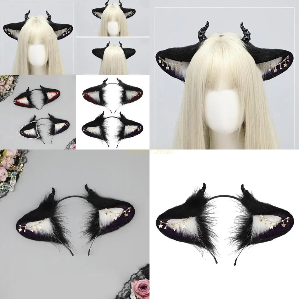 

31BF Furry Animal Ear Hairhoop Role Play Headband Cosplay Party Character Headwear
