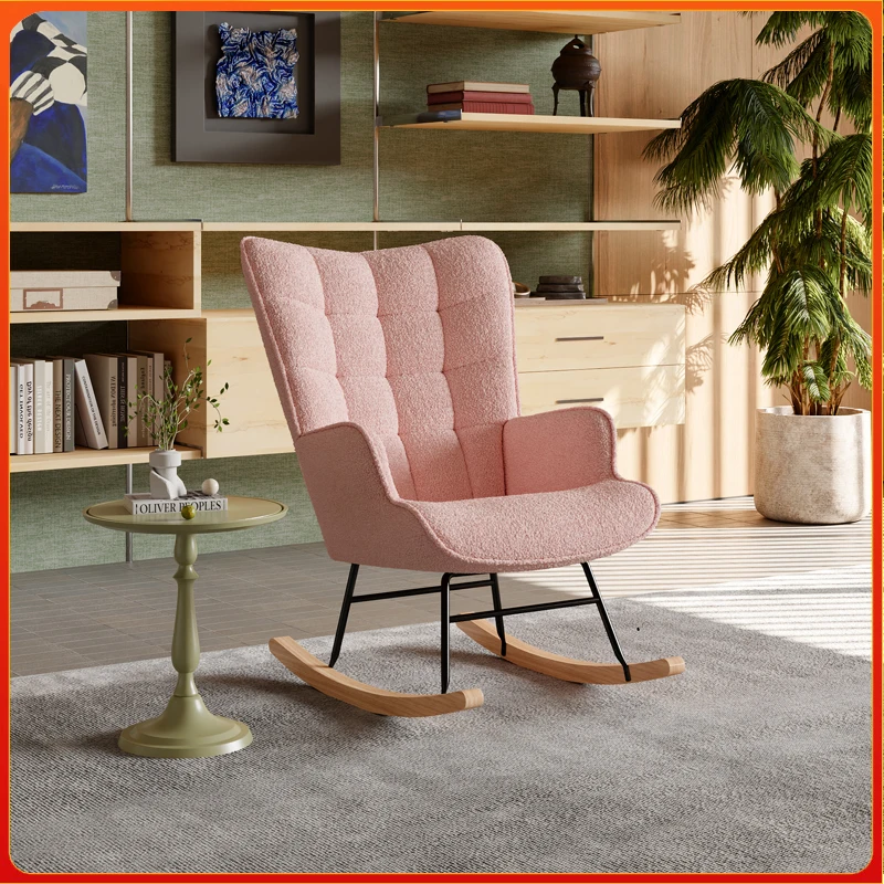 Anajqaqia Teddy Chaise à bascule avec dossier à carreaux en velours, rose, gris, beige, gris foncé ​